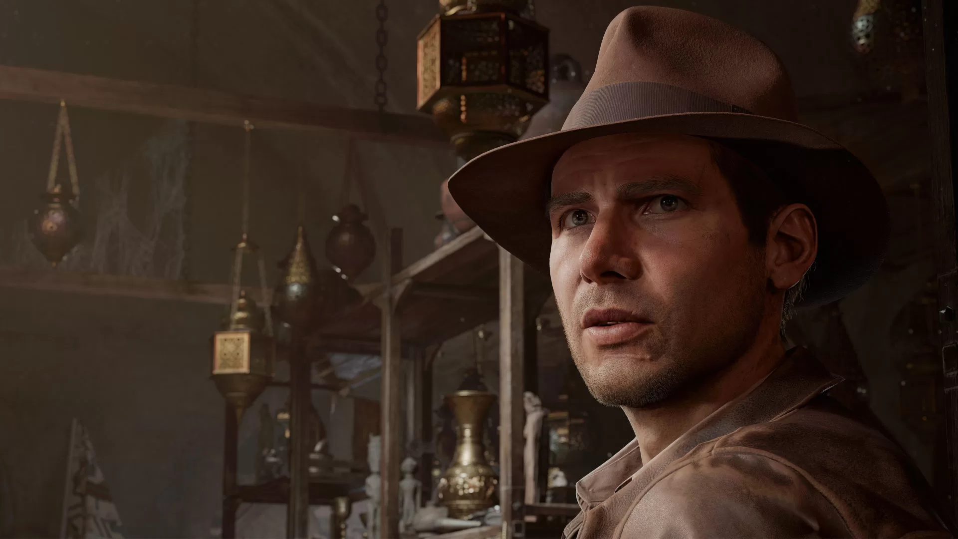 Indiana Jones e o Grande Círculo - Close no rosto de Indiana.