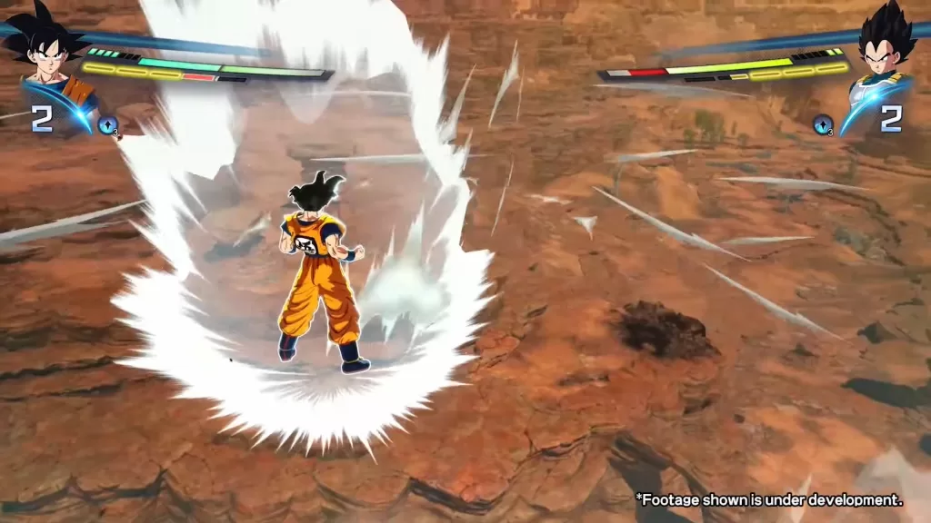 Goku na fase normal recuperando ki durante a batalha.