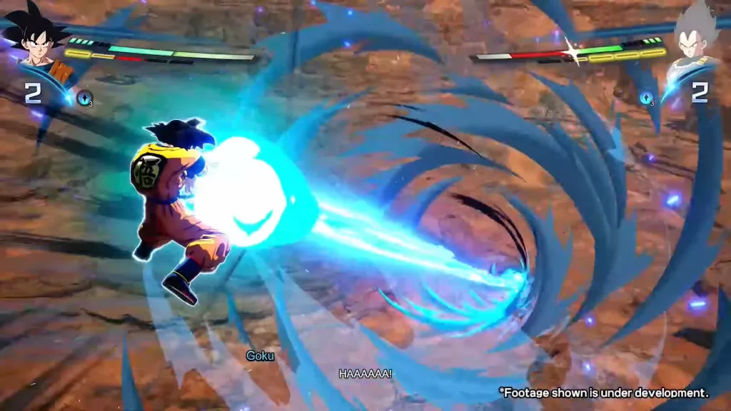 Goku na fase normal utilizando kamehameha contra vegeta.