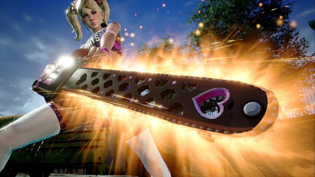 Lollipop Chainsaw RePOP - Juliet Starling com sua serra elétrica.