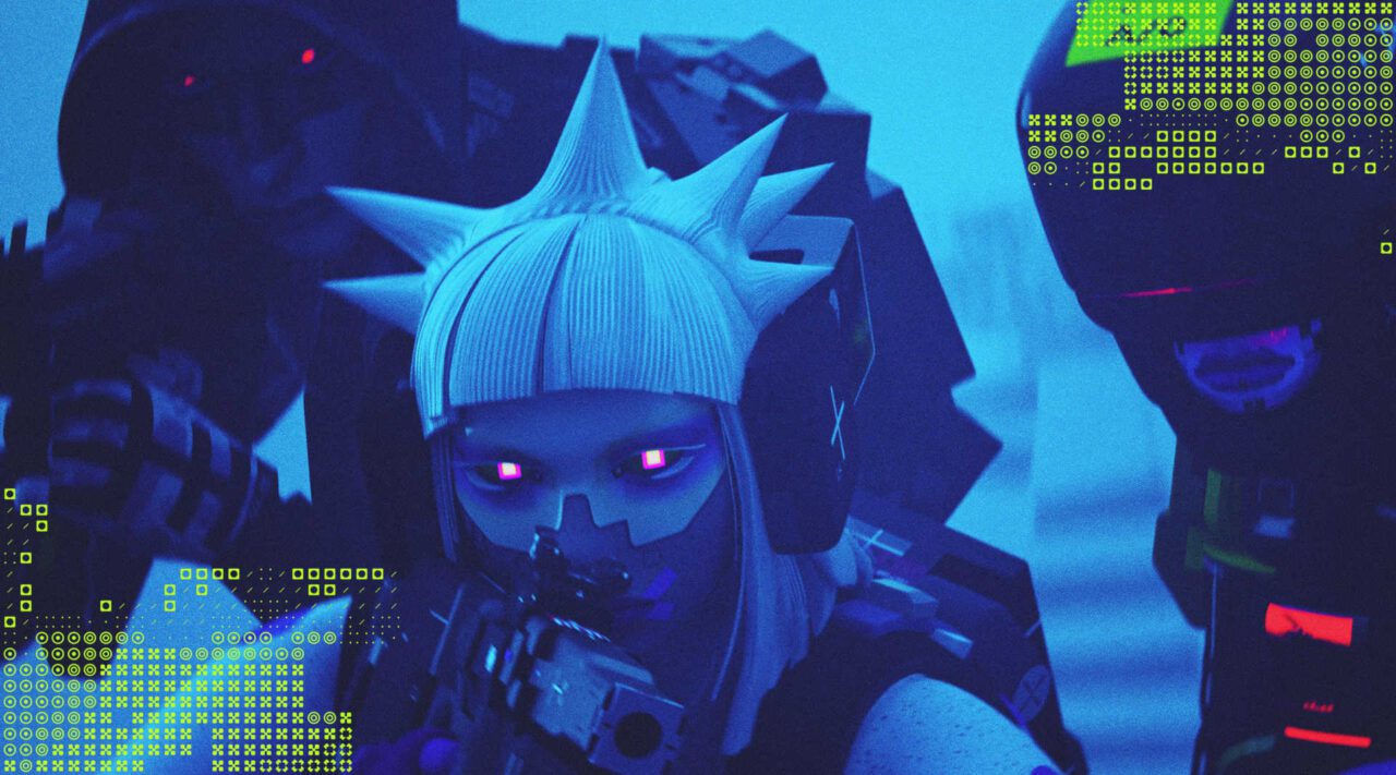 Mercenária (glitch) em destaque.