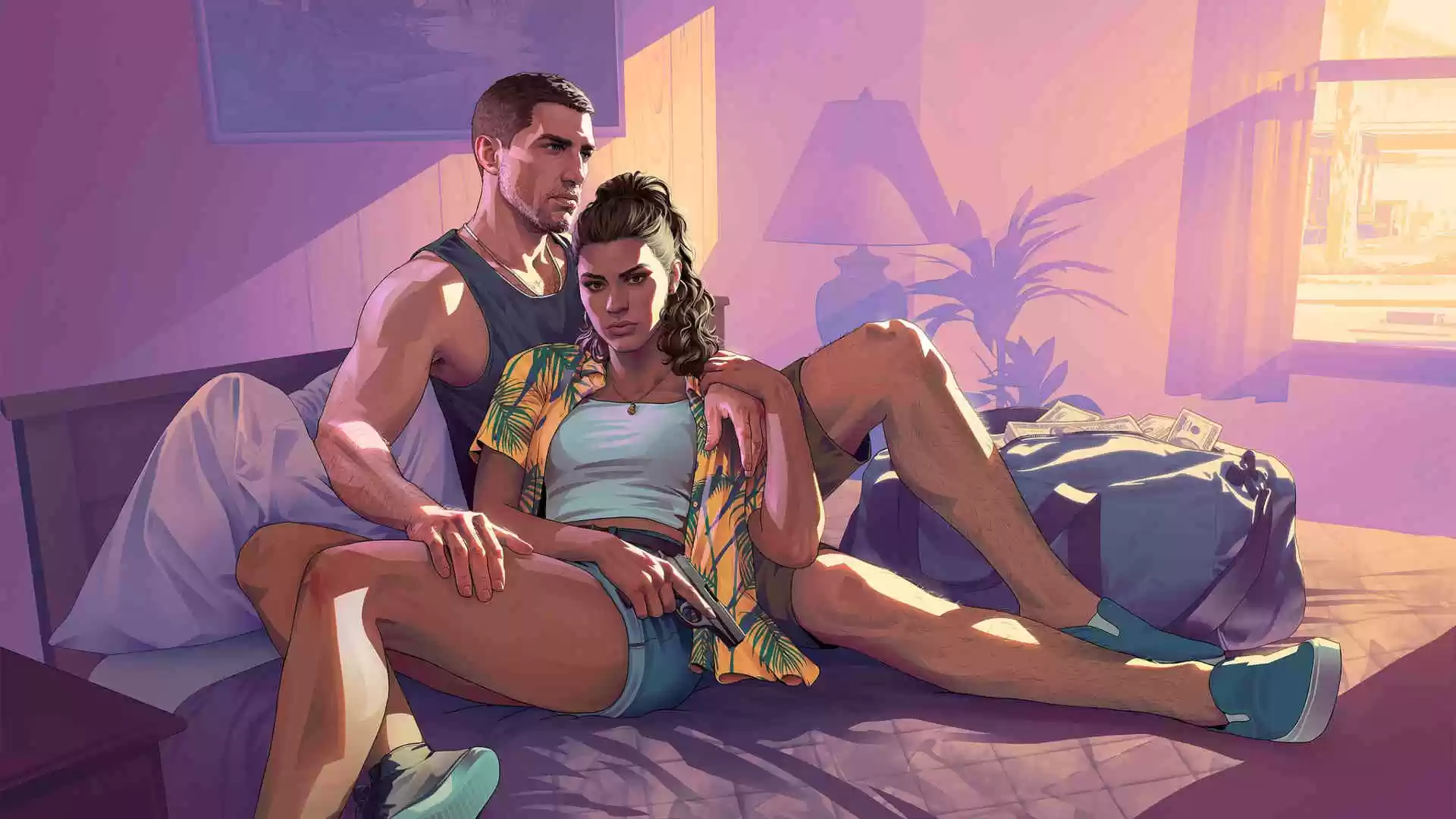 GTA VI - Jason e Lucia recostados juntos à cama