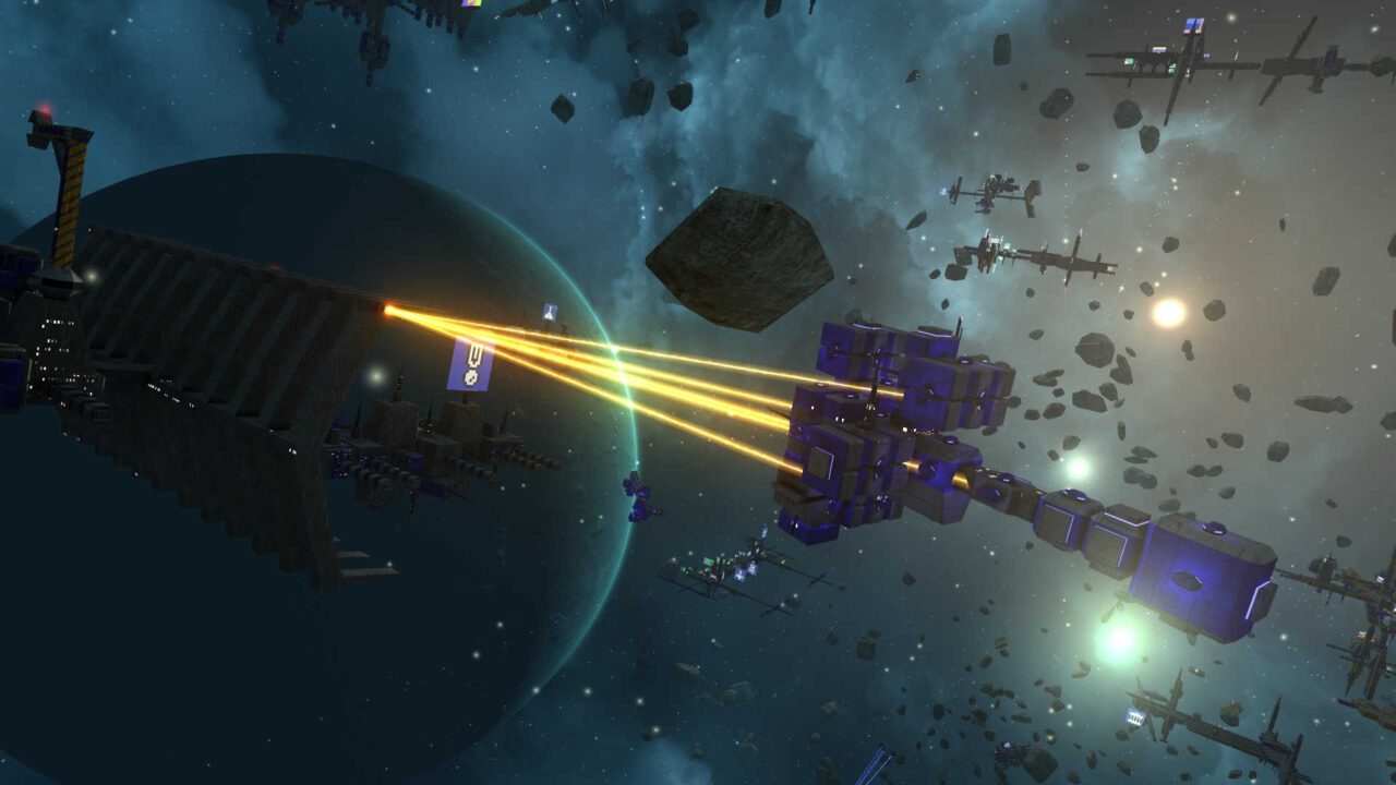 Avorion - duas estruturas espaciais em destaque.